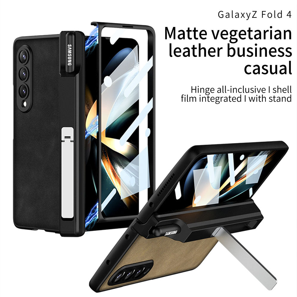 Newest Magnetic Matte Pure Leather Pen Box Bracket Case For Samsung Galaxy Z Fold 4 5G