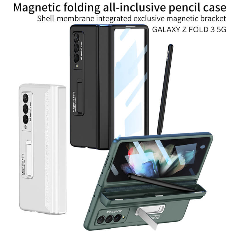 NEWEST Magnetic Folding Full Wrap Protective Pen Case With Back Screen Glass Hinge Holder Phone Cover For Samsung Galaxy Z Fold 3 5G Samsung Galaxy Z Fold 3 Case