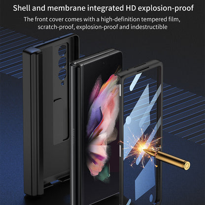 NEWEST Magnetic Folding Full Wrap Protective Pen Case With Back Screen Glass Hinge Holder Phone Cover For Samsung Galaxy Z Fold 3 5G Samsung Galaxy Z Fold 3 Case