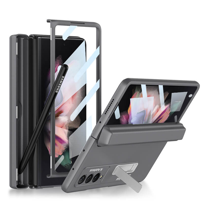 NEWEST Magnetic Folding Full Wrap Protective Pen Case With Back Screen Glass Hinge Holder Phone Cover For Samsung Galaxy Z Fold 3 5G Samsung Galaxy Z Fold 3 Case