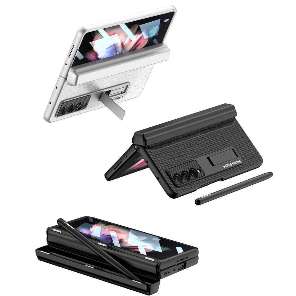 NEWEST Magnetic Folding Full Wrap Protective Pen Case With Back Screen Glass Hinge Holder Leather Phone Cover For Samsung Galaxy Z Fold 3 5G Samsung Cases