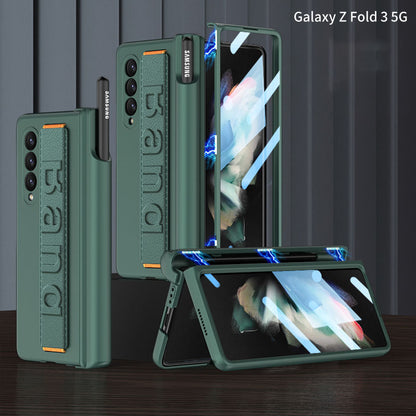 Magnetic Hinge S Pen Slot Luxury Wristband Holder Phone Case For Samsung Galaxy Z Fold4 Fold3 5G Case With Back Screen Glass Protector Samsung Cases