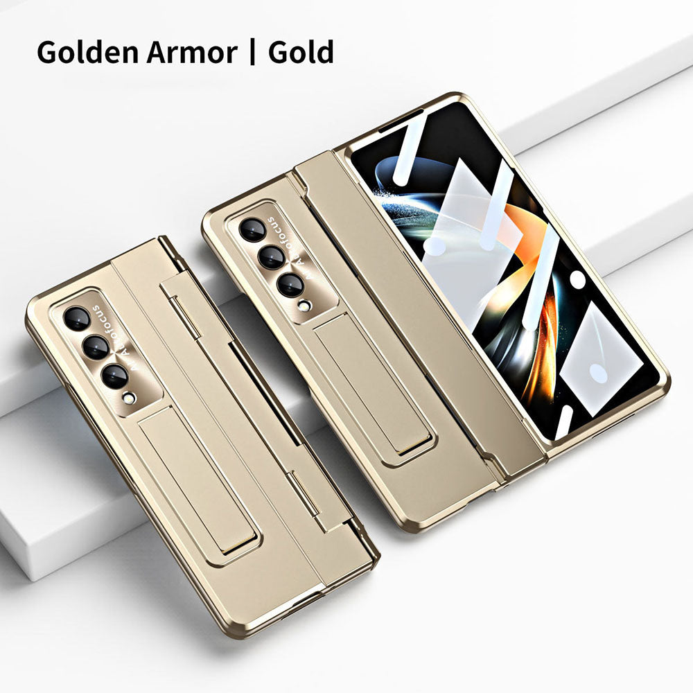 Hinge Plated Aluminum Alloy Phone Case For Samsung Galaxy Z Fold3 Fold4 5G With Screen Protector Samsung Cases