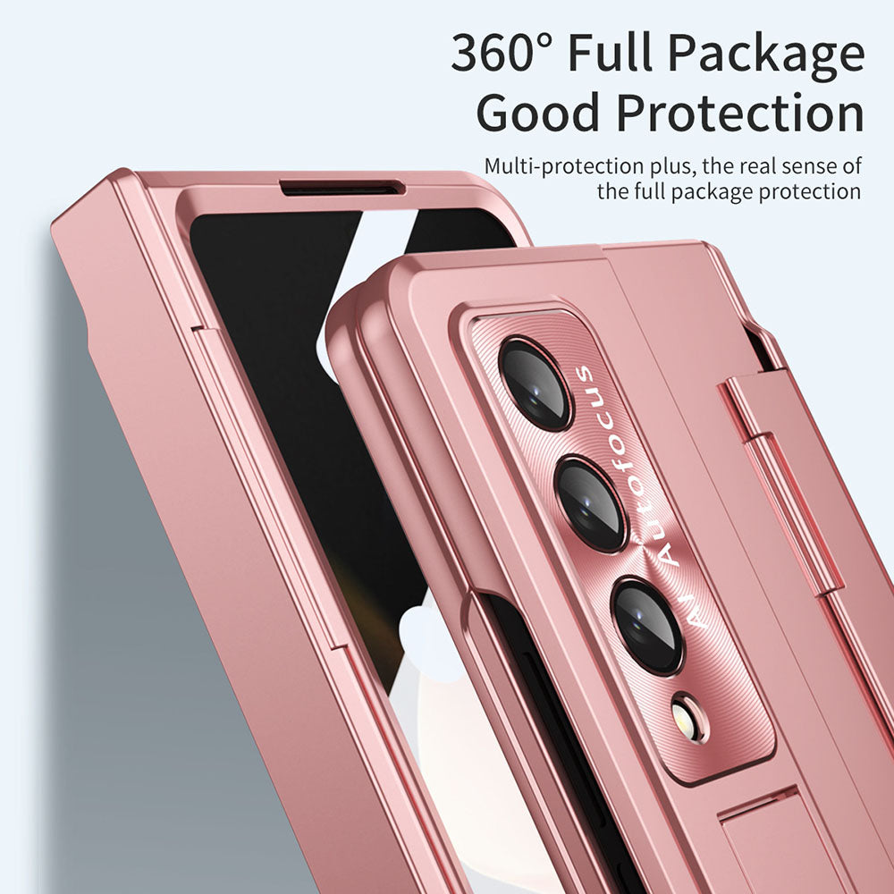 Hinge Plated Aluminum Alloy Phone Case For Samsung Galaxy Z Fold3 Fold4 5G With Screen Protector Samsung Cases