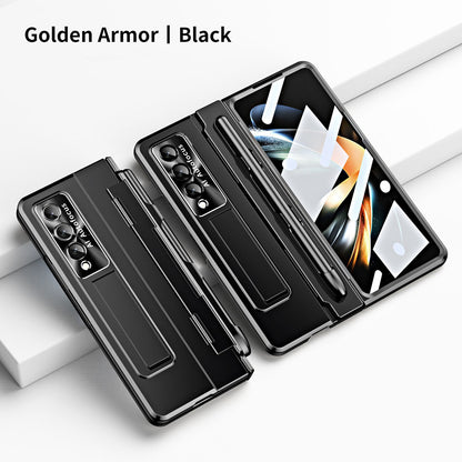 Hinge Plated Aluminum Alloy Phone Case For Samsung Galaxy Z Fold3 Fold4 5G With Screen Protector