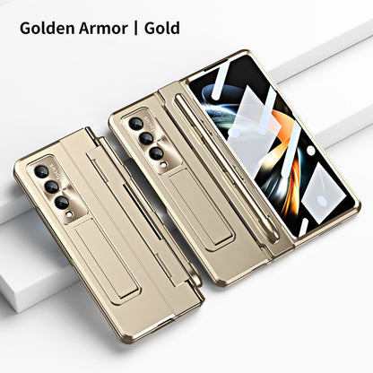 Hinge Plated Aluminum Alloy Phone Case For Samsung Galaxy Z Fold3 Fold4 5G With Screen Protector