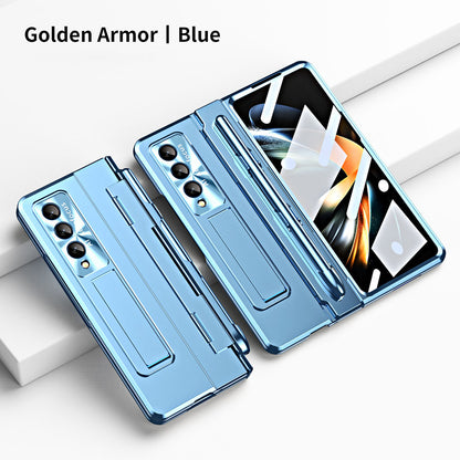 Hinge Plated Aluminum Alloy Phone Case For Samsung Galaxy Z Fold3 Fold4 5G With Screen Protector