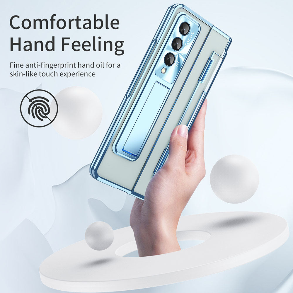 Armor Phantom Aluminum Alloy Transparent Frosted Stand Hinge Phone Case For Samsung Galaxy Z Fold3 Fold4 5G With Screen Protector Samsung Cases