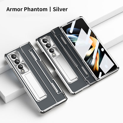 Armor Phantom Aluminum Alloy Transparent Frosted Stand Hinge Phone Case For Samsung Galaxy Z Fold3 Fold4 5G With Screen Protector Samsung Cases