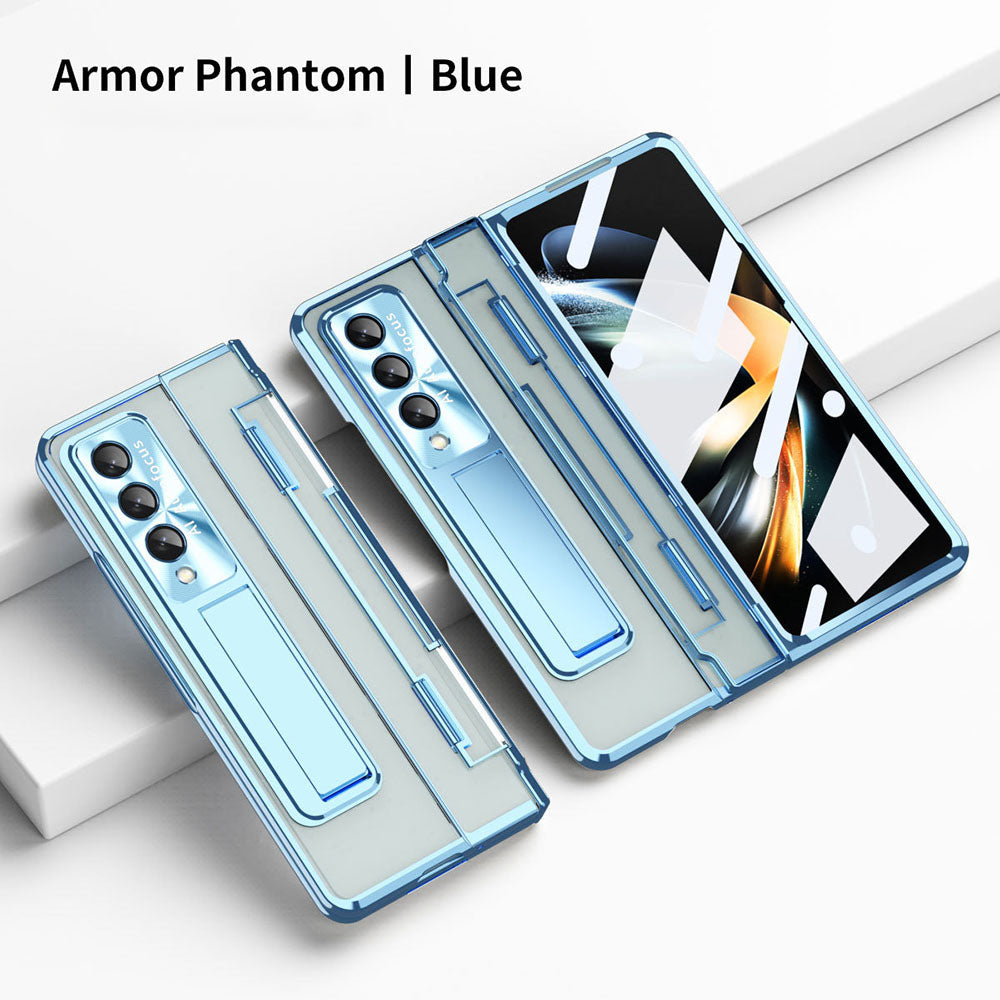 Armor Phantom Aluminum Alloy Transparent Frosted Stand Hinge Phone Case For Samsung Galaxy Z Fold3 Fold4 5G With Screen Protector Samsung Cases