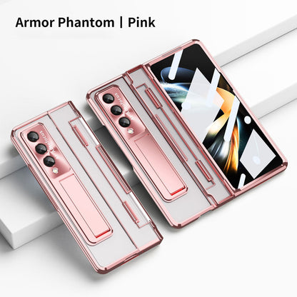 Armor Phantom Aluminum Alloy Transparent Frosted Stand Hinge Phone Case For Samsung Galaxy Z Fold3 Fold4 5G With Screen Protector Samsung Cases