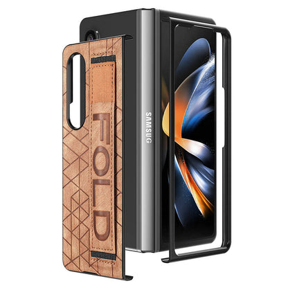 Newest Elastic Stretch Wrist Strap Pencil Pouch Leather Phone Case For Galaxy Z Fold4 Fold3 Samsung Cases