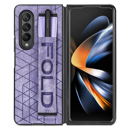 Newest Elastic Stretch Wrist Strap Pencil Pouch Leather Phone Case For Galaxy Z Fold4 Fold3 Samsung Cases