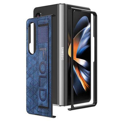 Newest Elastic Stretch Wrist Strap Pencil Pouch Leather Phone Case For Galaxy Z Fold4 Fold3 Samsung Cases