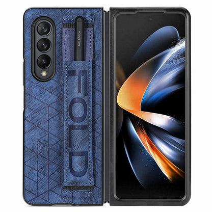 Newest Elastic Stretch Wrist Strap Pencil Pouch Leather Phone Case For Galaxy Z Fold4 Fold3 Samsung Cases