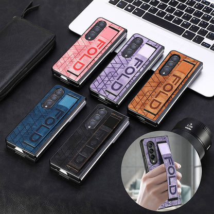 Newest Elastic Stretch Wrist Strap Pencil Pouch Leather Phone Case For Galaxy Z Fold4 Fold3 Samsung Cases