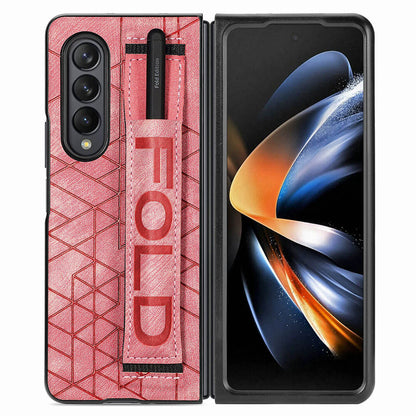 Newest Elastic Stretch Wrist Strap Pencil Pouch Leather Phone Case For Galaxy Z Fold4 Fold3 Samsung Cases