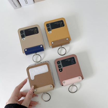 Multicolor Leather Stand Ring Leather Phone Case For Samsung Galaxy Flip3 Samsung Galaxy Z Flip 3 Case