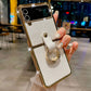 Rhinestone Glitter Leather Plated Ring Phone Case For Samsung Galaxy Flip4 Flip3