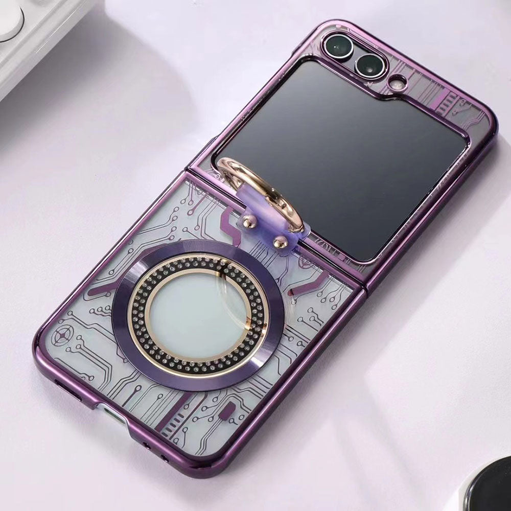 Cyberpunk Magnetic Wireless Charging Phantom Ring Phone Case For Samsung Galaxy Z Flip5 Flip4 Flip3