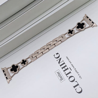 Newest Rhinestones-set Lucky Clover Stainless Steel Metal Link Band For Apple Watch