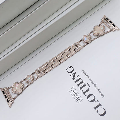 Newest Rhinestones-set Lucky Clover Stainless Steel Metal Link Band For Apple Watch